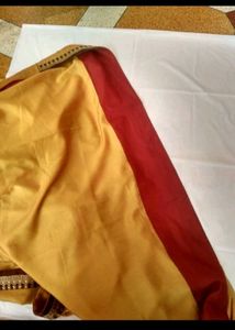 Yellow Saree With Lace And Maroon Blouse