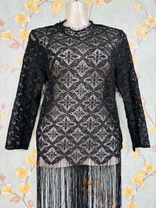 Lace Fringe Top Black