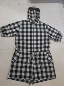 Checked Hooded Playsuit
