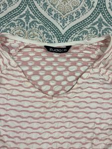 Pink Textured V-Neck Top