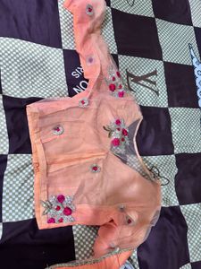 Embroidered Peach Saree