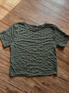 Olive Green Textured Crop Top