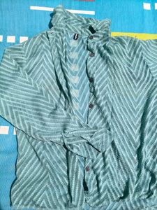 Mango Basic Turquoise Patterned Top