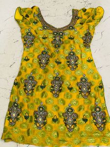 Embroidered Yellow &amp; Green Ethnic Top
