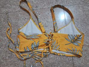 Yellow Floral Print Bikini Top