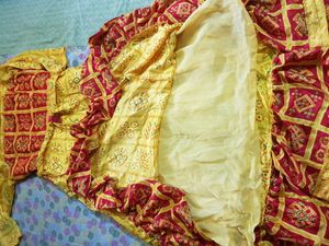 Long  Yellow And Red Gown With Tussel