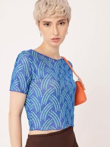 Dressberry Blue Patterned Crop Top