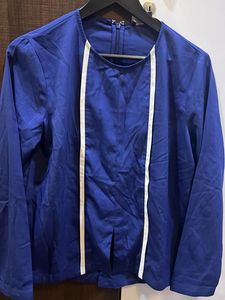 Blue Blouse with White Detail