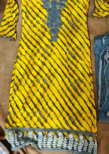 Yellow Striped Kurta Set