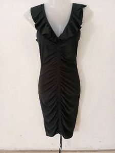V-NECK RUFFLE MIDI BODYCON