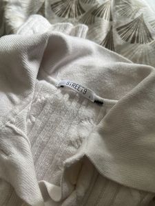 White Cable Knit Polo Sweater