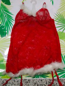 (400)Festive Red Lace Santa Babydoll Lingerie