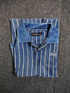 Vintage Denim Striped Polo Shirt