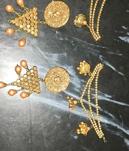 Golden Traditional Earrings with Pearl Drops
