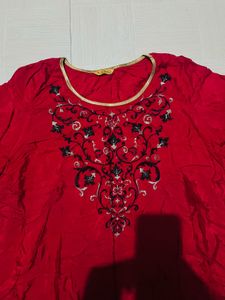 Elegant Red Embroidered Kurti Dress