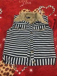 Striped Vest with Fur Collar