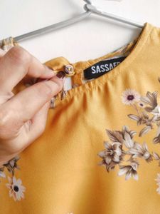 Mustard Floral Printed Top With Bell Sleeves