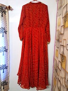 Bandhani Printed Layered High Slit Gown