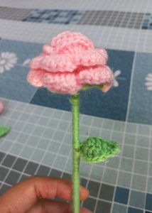 Beautiful Handmade Crochet Pink Rose Flower Stick