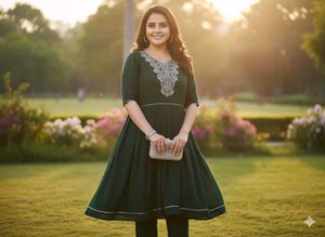 Georgette Anarkali and yellow kurti plazo combo.