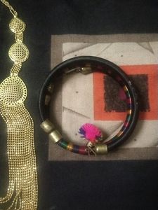 Artificial Gold Neck Set With Free Black Bracelet