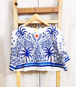 Blue Printed Cotton Top Size-42-44