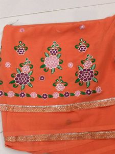 Orange Floral Dress Material