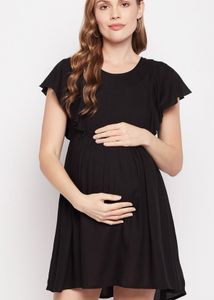 Black Flutter Sleeve Maternity Dress
