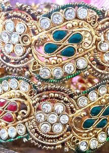 Rajasthani kada/Indian cuff bracelet/Bangle/Hinged bracelet with pin/ Multi-colored gemstones/Meenakari bracelet/Kundan bracelet/22K Gold plated