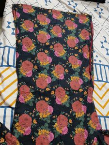 Women Black Floral Printed Cotton Kurta