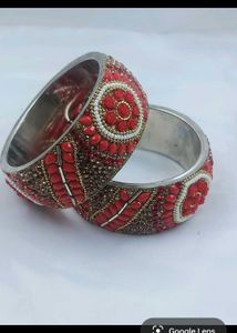 Red &amp; Gold Beaded Bangles