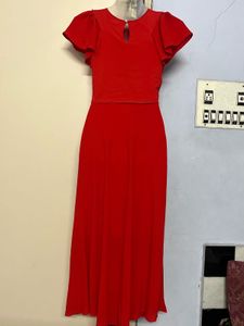 Pintrest Elegant Red Ruffled Midi Dress
