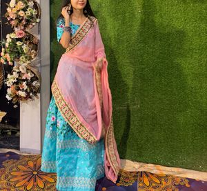 Blue Floral Embroidered Lehenga