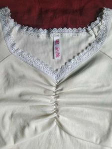 Lace Trim Ruched Blouse