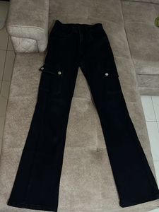 Black Cargo Flared Jeans