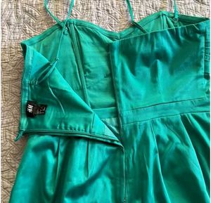 H&amp;M Satin Kelly Green Mini Cocktail Dress with rem