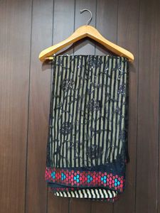 Elegant cream & Black Striped Saree