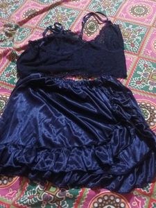 Navy Satin Nightsuit Set