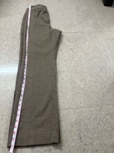 High Waist Beige Checked Formal Pants