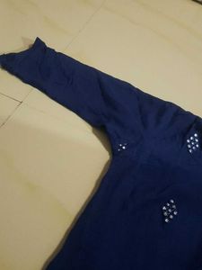 L Size Mirror Work Blue Kurti