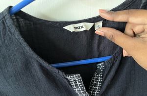 Max Black Kurta With White Embroidery