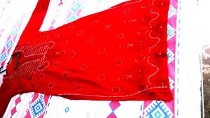 Handwork Chikenkari Red Embroidered Kurta