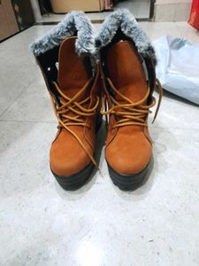 Brown Heeled Boots with fur 4inch
