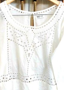 White Cutout Long Sleeve Top size-40