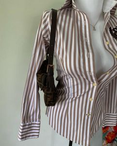 Beige stripe pure cotton fitted shirt