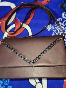 Brown Chain Detail Clutch