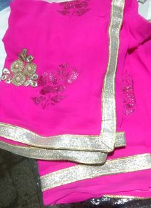 Hot Pink Sari with Silver Embellishments