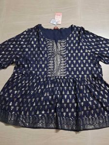 Navy &amp; Silver Print Peplum Top