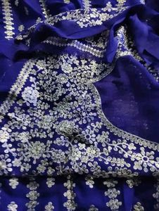 Georgette Embroidered Blue Semi-Stitched Lehenga