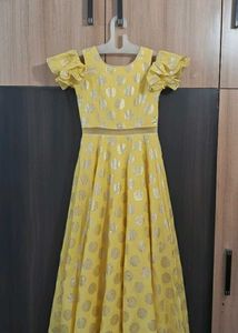 Yellow layered party gown set for girls